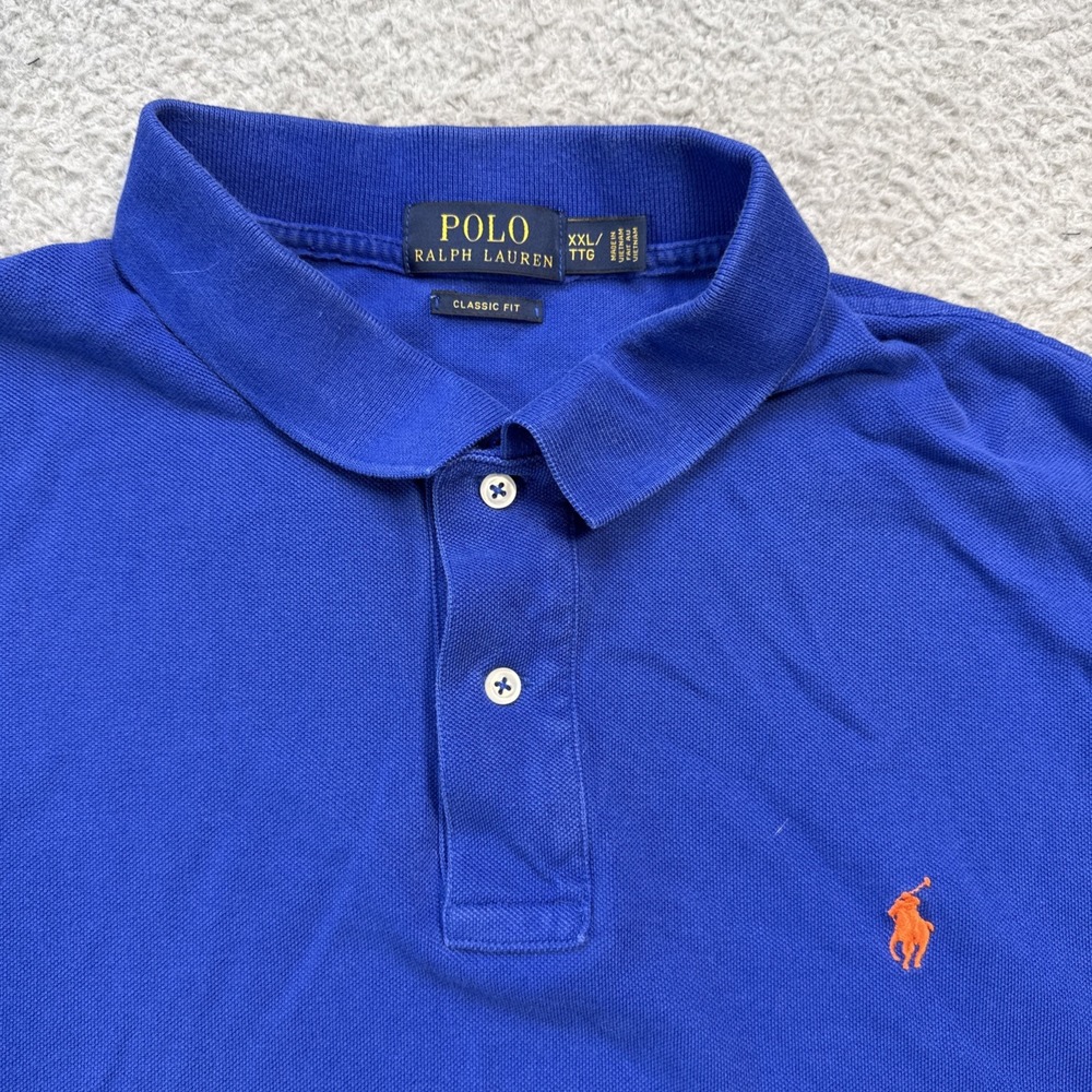 Ralph Lauren Polo Shirt Mens 2XL XXL 100% Cotton S/S Blue Golf Preppy  Casual